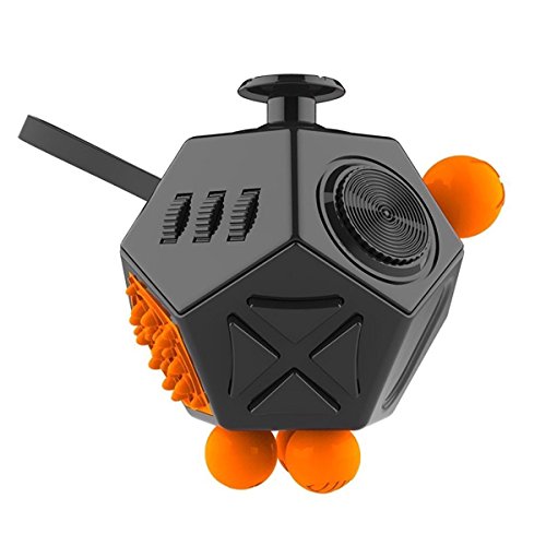 12 Sided Fidget Toy Cube Stress Anxiety Cube Spinner Toy Relieves Stress and Anxiety and Relax for Children and Adults (Black)