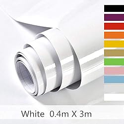 Hode Papier Adhesif pour Meuble,Cuisine,Porte,Mur, Stickers Meuble 40cmX300cm(0.4 mètres de Large, 3 mètres de Long),Vinyle,Autocollants Meuble, Blanc