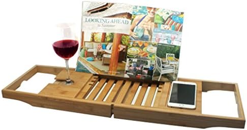 Bath Shelf with Book Holder Bamboo Wood/Chrome Shelf for Bathroom