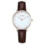 Ying Xinguang Fashion Damen Armbanduhr 6872 Living Wasserdicht Rund Zifferblatt Quarz Uhrwerk Legierung Gold Gehäuse Fashion Watch Quarzuhr mit Lederband, braun