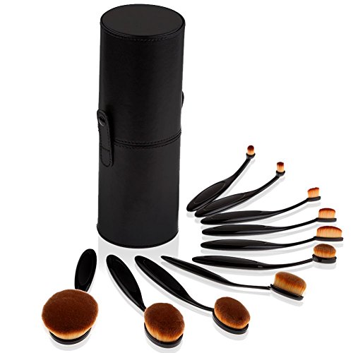 ISWEES Professional 10 Pieces Cosmetics Brushes Make Up Brush Set + Luxury Leather Carry Brush Holder Box