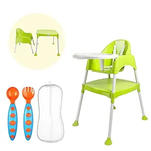 Safe-O-Kid 5 in 1 Convertible High Chair Combo to Study Table and Chair with Training Spoon Set and Tray- Green