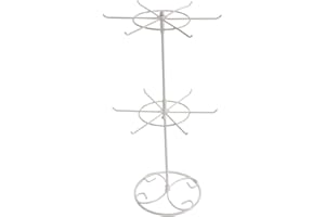 LouisaYork Jewellery Ring Display Stand Holder Rack,Rotating Jewelry Rack,2-Tier Bracelet Necklace Storage Rack Keyring Display Hanger Gift for Girls Women (White)