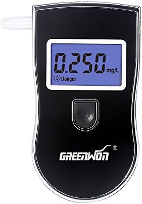 GREENWON Mini Digital Keychain Alcohol Tester Portable Breathalyzer with LCD Display 5 Pcs Mouthpieces Kit Included - Black