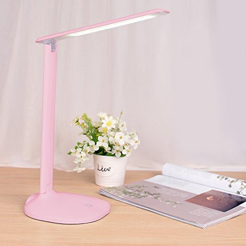 Desk Lamp, HHome Plus LED Touch Control 3-Level Dimmable Brightness, Foldable Eye-care Reading Light (Shiny Pink , 6W Adjustable Arm)