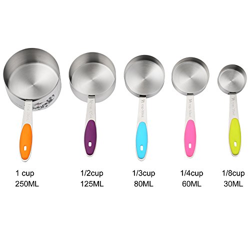 IPOW 5er Set Edelstahl Amerikanischer Messbecher Messlöffel mit dem Silikon Griff für Küche Kochen Backen etc. - 4