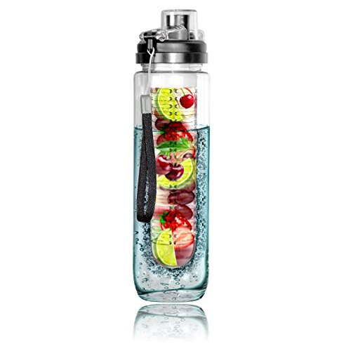Fruit infuser fruit infusing water bottle 800ML With Flip Lid 100% BPA-Free Flip Lid for easy use Best for Gym, office n outdoor use (black)