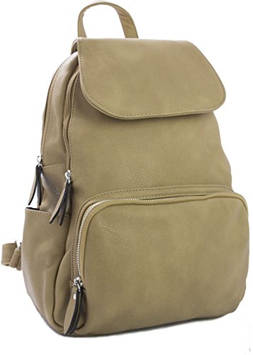 Big Handbag Shop Unisex Soft Faux Leather Plain Medium Backpack Bag (Beige)