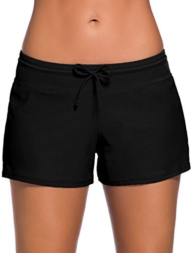 EUDOLAH Damen Bikinihosen Schwimmen Strand Badeshorts UV Schutz Bikinihose Beach Shorts Hotpants (EU 40/ X-Large, Obsidian)
