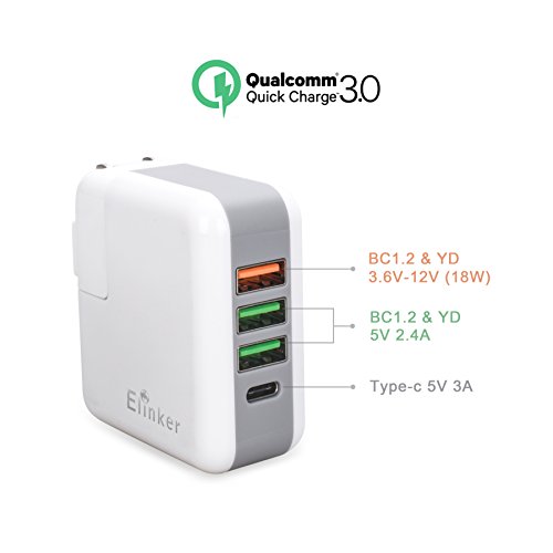 USB Ladegerät Elinker®4-Ports Universal Reiseadapter mit EU / UK / US / AU Steckdosenadapter 3.0 Tech Type C für MacBook Wandladegerät Reisestecker für Apple iPhone, iPad, Samsung Galaxy, Smartphone, Tablet, Power Bank (CE Zertifiziert) - 2