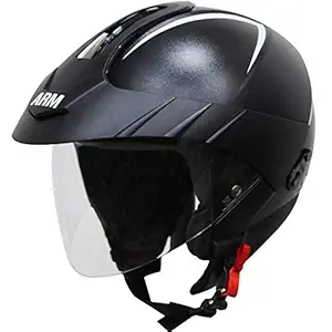 Steelbird SB-33 ARM 7Wings ABS Material Shell Open Face Helmet with Peak Cap and with Clear Visor (Large 600 mm, Dashing Black )