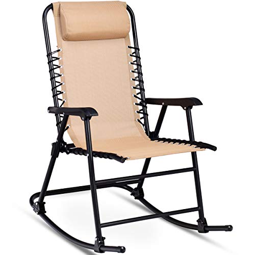COSTWAY Schaukelliege, Schaukelstuhl Eisen, Schwingstuhl Ruhesessel, Gartenliege Relaxstuhl, Gartensessel Liegestuhl Farbewahl (Beige)
