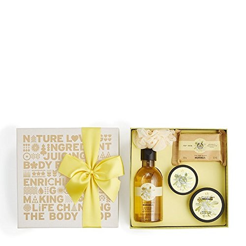 The Body Shop Festive Shower Scrub and Soften Gift Sets-Argan Oil-Moringa-Shea-Strawberry-Coconut-Mango for Xmas Birthdays Valentines Day Anniversary Thank You EID Graduation Thanks Giving Diwali Rosh Hoshanah etc (Moringa)