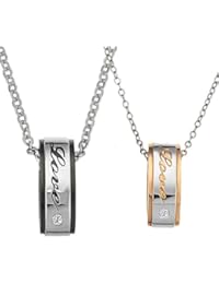 KONOV Joyería 2pcs Collar Amistad con Colgante de Hombre Mujer, 45cm & 55cm Cadena, Parejas, Amor Love, Regalo del día de San Valentín, Acero inoxidable, Color oro negro plata (con bolsa de regalo)