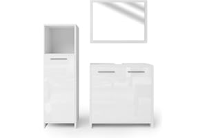 Vicco Badmöbel-Set Weiß Hochglanz/Weiß Kiko, bestehend aus Bad Spiegelschrank, Waschbeckenunterschrank, Midischrank - Platz für Pflege- und Badutensilien