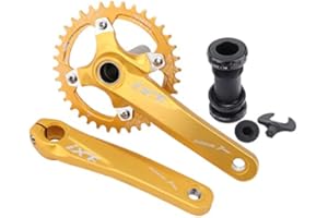 KOOZER Bicycle Crank Arm Set BCD 104 Road Mountain Bike Crankset with Bottom Bracket With 38T Single Chain Ring Chainrings (Gold)