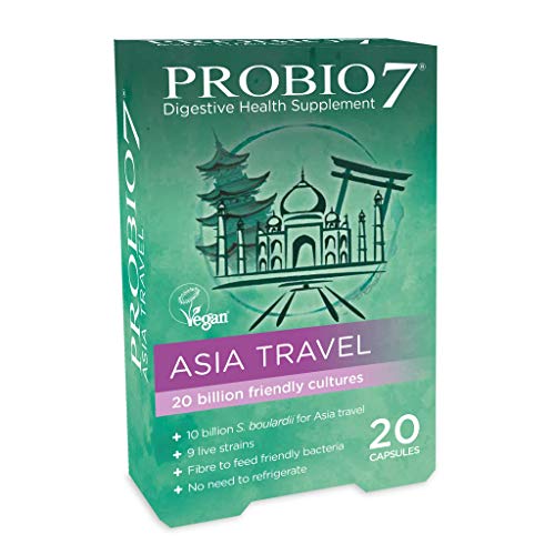 Probio7 Asia Travel | Formulato appositamente per coloro che visitano l'Asia | 9 specie vive di batteri amici | Ogni capsula fornisce 20 miliardi di CFU | Supplemento di salute digestivo