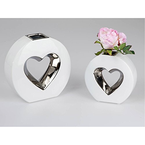 Deko Vase HEARTS Herz oval H. 15cm weiß silber Keramik Formano - 2