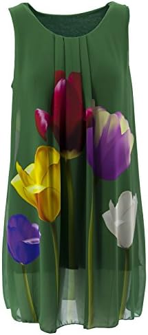 Women's Dress Sleeveless Dress Long Floral Largo Veiled Green Necklace One Size