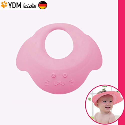 Kinder Shampoo Schutz - Haare waschen ohne Tränen, für 0 - 9 Jahre, zum Überstülpen, 100% wasserdicht, Haarwaschhilfe mit Augenschutz und Ohrenschutz, elastisches Material, zertifiziert pink