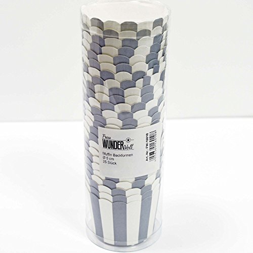 50 Frau Wundervoll Muffin Backformen aus stabilem Papier, klein Ø 5 cm, grau-weiße Streifen / Muffinförmchen / Cupcake Backformen / Muffindeko aus stabilem Papier - 9