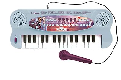 Lexibook- Clavier électronique La Reine des Neiges 2 Elsa Anna Olaf, Piano 32 Touches, Microphone pour Chanter, 22 Morceaux de démonstration, A Piles, Bleu/Violet, K703FZ_50