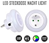 LED Nachtlicht mit Dämmerungssensor Emotionlite Steckdose Nachtlampe Kinder Schützen Steckdose Orientierungslicht Stimmungslicht Multi-Farben (Grün, Blau, Warmweiß) Auswechselbar Helligkeitssensor 0.6W Max. 3680W 16A (2 Stück)