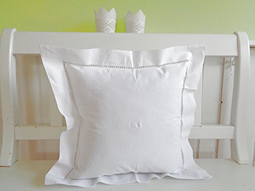 Kissen Weiß Leinenoptik Hohlsaum Großmutter Style Shabby Chic mit Knöpfen 40x40 ohne Füllung