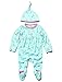 M&Co Baby Girls Long Sleeve 100% Cotton Cute Bird Print Bow Detail Sleepsuit And Hat Set Teal 0/3 Mnths