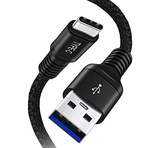 ULTRICS Cable USB Tipo C 1M, Tipo C a USB 3.1 Cordón de Nylon Trenzado Carga Rápida y Sincronización de Datos Compatible con Samsung Galaxy S10/ S9/ S8 Plus, Note 9/8, Sony, LG, HTC - Negro