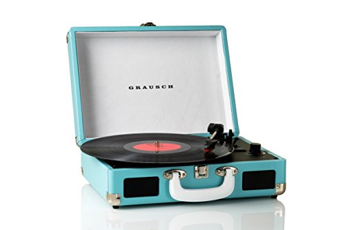Grausch RPS101 Briefcase Style Three-Speed Portable Vinyl Turntable Record Player with Built-In Stereo Speakers (Green)