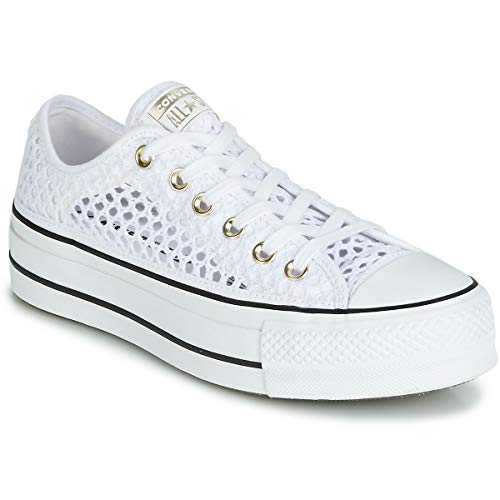 Converse Chuck Taylor All Star Crochet Platform Low Top Womens 564873C  White/White/Black Shoes