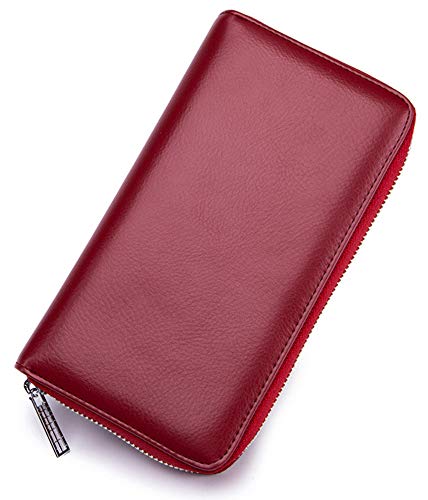 Fontee® Capacité Super Lager RFID Porte Cartes Bancaire (36 Fentes pour Cartes) -Femme & Homme Cuir Véritable Etuis pour Cartes Portefeuille avec Boîte-Cadeau, Rouge