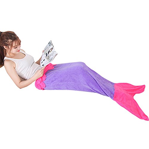 Meerjungfrau Decke,Sepper Kinder Fleecedecke Meerjungfrauenschwanz Schlafsack,All Season Schlafsack (M, Purple + Pink Tail) - 2