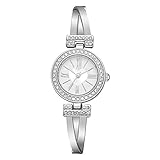 AchidistviQ-Fashion Damen-Armbanduhr, Herzform, rundes Zifferblatt, römische Ziffern, Quarz, Strasssteine, silberfarben und Weiß