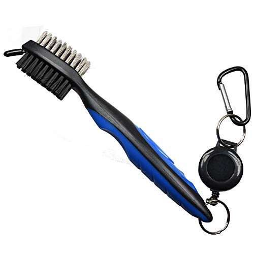 Maran Lot de 2 brosses de Nettoyage pour Club de Golf avec Mousqueton en Aluminium rétractable de 0,6 m, Nylon Double Face et Brosse métallique avec Pointe, Mixte, Bleu, Length:19cm