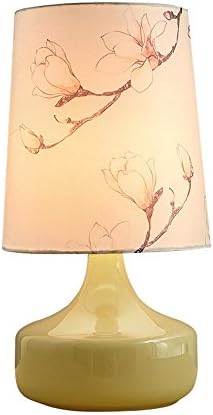 Homelavafans Modern Yellow Glass base Table Lamp Bedside lamp Magnolia flower Linen Lampshade