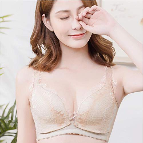 YINUO Sujetador de Encaje, Sujetador de Lactancia, Botón Frontal de alimentación, Ropa Interior de Maternidad cómoda,Flesh,75C