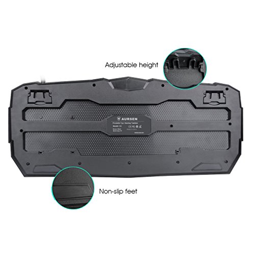 Teclado Gaming AURSEN Teclado para Juegos de Retroiluminaci  n LED y Impermeable 104 Teclas-USB-Alto Rendimiento Teclado para Gaming y Oficinas-QWERTY Espa  ol