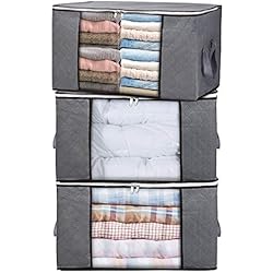 H.C Housecraft Lot de 3 sacs de rangement épais pliables avec grande fenêtre transparente et poignées de transport pour vêtements, couverture, placard sous lit, dortoir, chambre à coucher