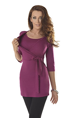 Purpless Maternity Lovely 2in1 Maternity And Nursing 3/4 Sleeved Wrap Top 7035 Variety Of Colours (UK 8, Dark Pink)