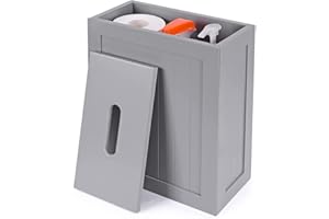 locallocal Wooden Bathroom Storage Unit - Grey Bathroom Box - Toilet Roll Storage Box - Bathroom Tidy Box - Slim Compact Organiser for Toilet Paper & Cleaning Products(37 x 33 x 17 cm) (YSG-01)