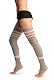 botas warmers ballet Amplia gama de colores Grey With Baby Pink Referee Stripes Stirrup Dance/Ballet Leg Warmers - Leg Warmers - Gris Calentadores moda Talla unica (90 cm)