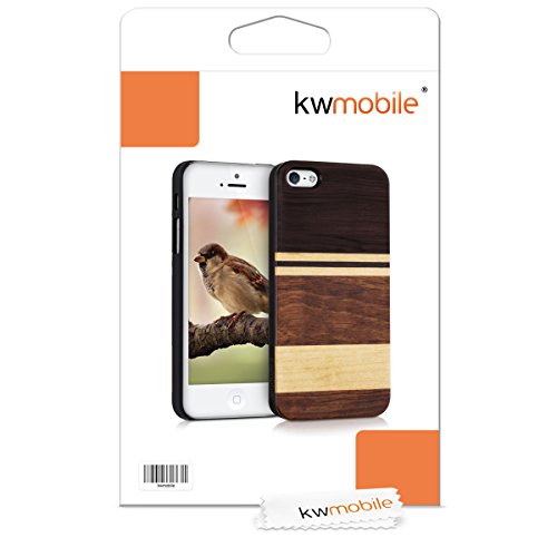 kwmobile Funda para Apple iPhone SE   5   5S - Carcasa de  Madera  para m  vil - Case Trasero  Duro  con dise  o bandes horizontales