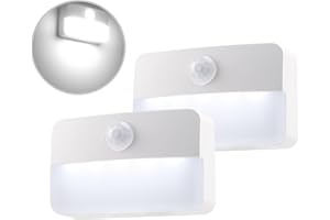 da LIGHT Lampka nocna z czujnikiem ruchu, 2 sztuki lamp LED do szafy, lampa podszafkowa, zasilanie bateryjne, 6000 K, zimna biel, światło automatyczne włączanie/wyłączanie do szafy, korytarza,