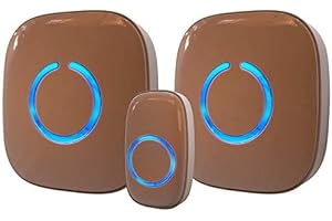 ELAORY Timbre inalámbrico, alcance de 300 m, resistente al agua, kit de timbre con 1 receptor y 2 transmisores, 52 melodías con flash LED, modelo CXR (marrón oscuro)