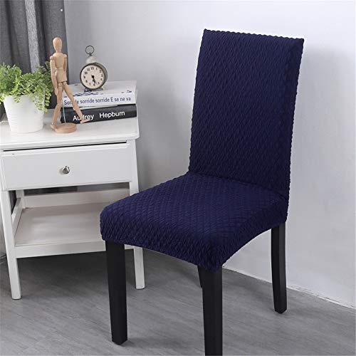 Duoguan 2PCS Universal Thicken Knit Dinning Room Chair Covers Stretch Jacquard Polyester Spandex Fabric Seat Slipcover Protector (Blue)