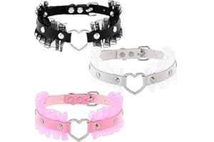 LaVenty Gothic Choker Chain Adjustable Punk PU Leather Necklaces Collar Choker Necklaces Vintage Punk Gothic Lace Outfit