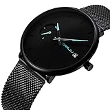 Herren-Armbanduhr Minimalistisch Quarz Analog Datum schwarz Edelstahl Milanaise-Netzband blau