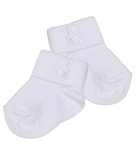 Cotton-rich Premature Baby Socks White with blue, pink or white teddy bear applique. 1.5 to 7.5lb
